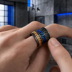 Fidget Spinner Chain Ring for Men • Stainless Steel Vintage Punk Band • Cool Unisex Streetwear Jewelry Gift