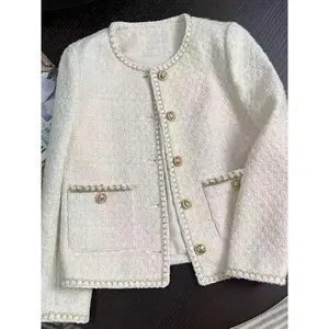 Spring & Fall New Korean Style French Short Coat, Elegant Women's Tweed Overcoat, Fashionable Lady Outerwear