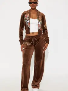Ed Hardy Tiger Retro Velour Pant Set - Chocolate