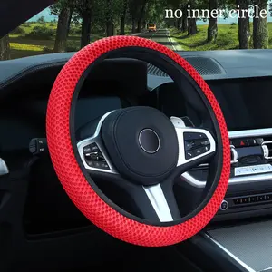 1PC Car steering wheel cover solid color simple cellular fabric breathable non-slip, summer ice silk without inner ring round D-shaped universal handlebar cover