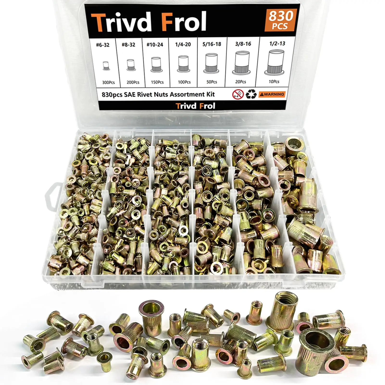 Rivet Nut Tool Kit 830pcs SAEMetric Rivet Nut Assortment Kit M3 M4 M5 M6 M8 M10 M12 Metric  830pcs 6328321024142051618381