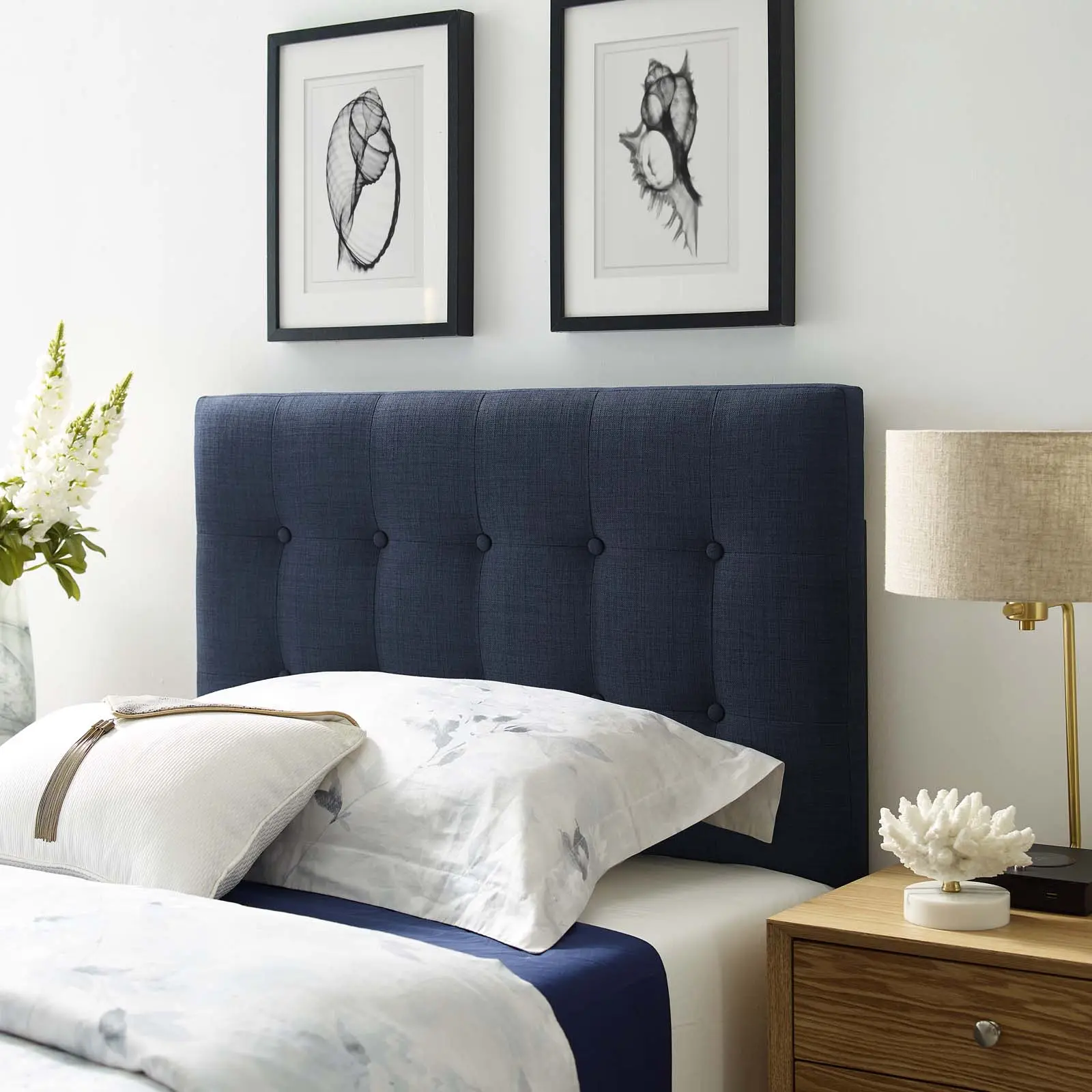 Modway Emily Twin Upholstered Fabric Headboard, Navy - Modern Bedroom Indoor Furniture