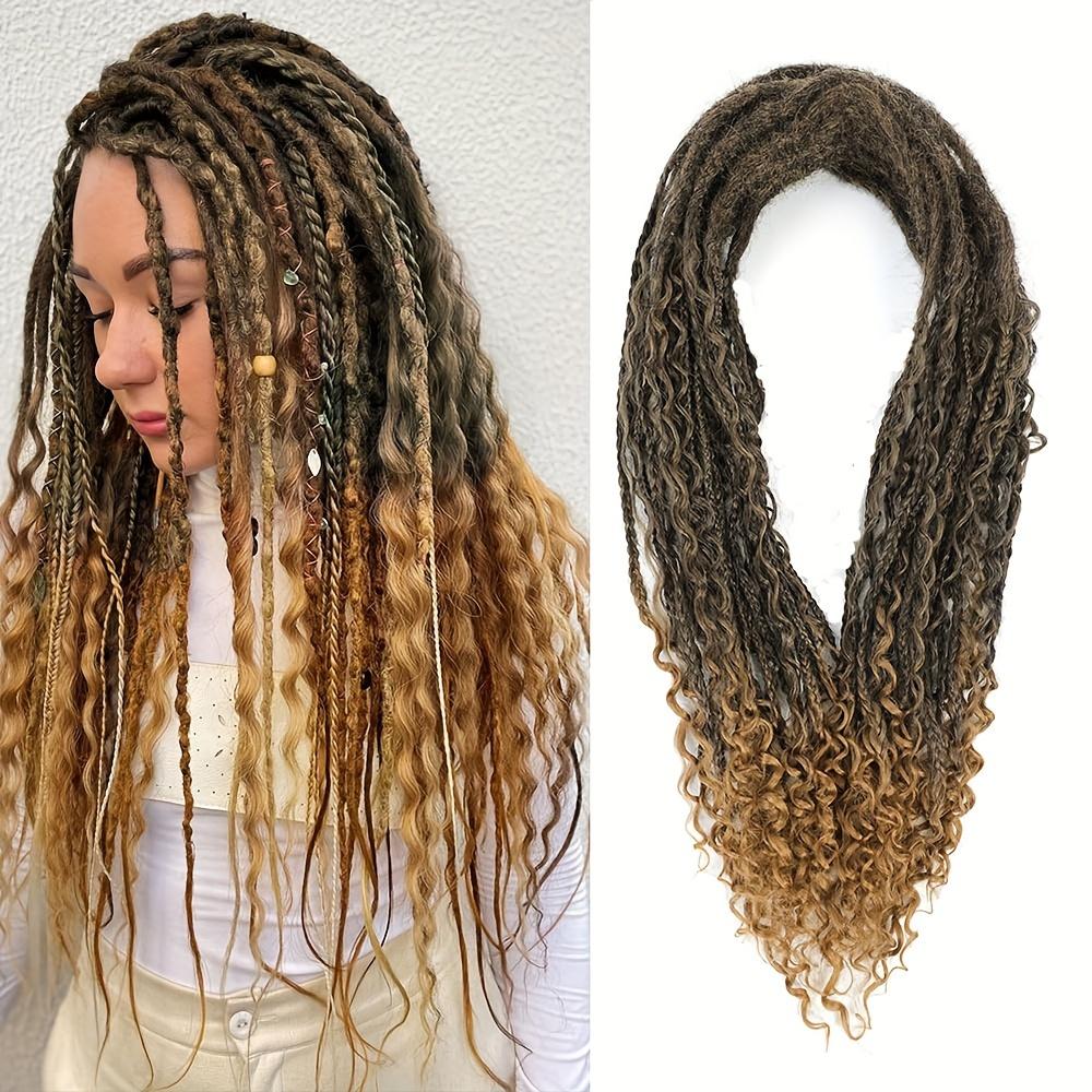 "15Pcs Mixed Double Ended Dreadlock Extensions 24 Inch Dreads Handmade Boho Hippie Style Straight & Curly Dreadlocks Hair Extensions For Women "	