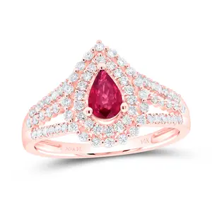 1/2Ctw-Nat Dia Ana M 6X4Mm Pear-Ru Nat Gem Ring (3.21 grams)