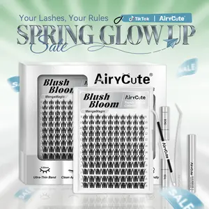 BlushBloom | AiryCute MangaMagic Collection Upgrade U Lashes with Ultra-Dense, Waterproof, Long-Lasting Lashes | FairyBloom | Fashion Wet Look | fairy bloom Beginner-Friendly DIY Lashes for a Flawless, Voluminous Look | Trendy & Must-Have Clusters