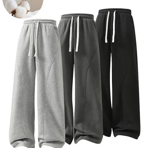 Unisex Fleece Thermal Lined Sweatpants  Oversize Drawstring Waist Casual Loose Pants for Fall Winter School Season Daily Wear Stylish Menswear