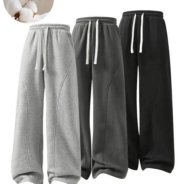 Unisex Fleece Thermal Lined Sweatpants  Oversize Drawstring Waist Casual Loose Pants for Fall Winter School Season Daily Wear Stylish Menswear
