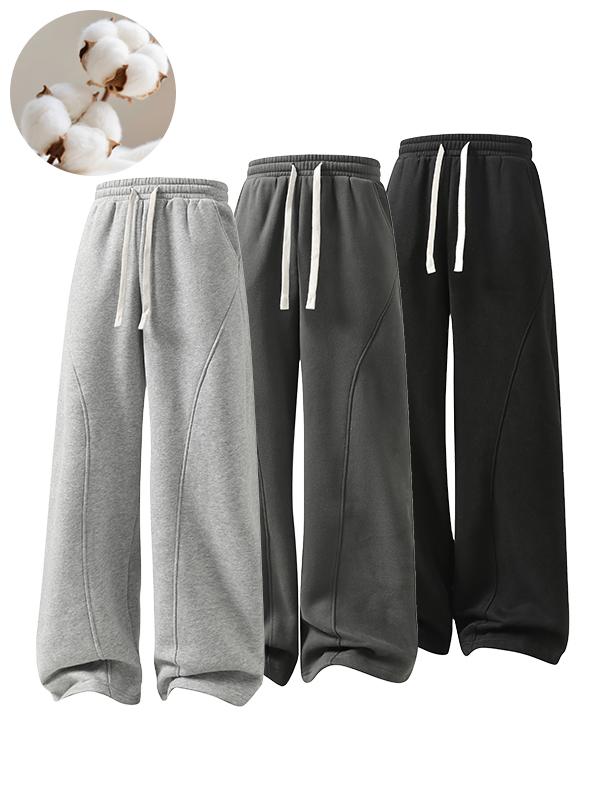 Men's Fleece Thermal Lined Sweatpants  Oversize Drawstring Waist Casual Loose Pants for Fall Winter School Season Daily Wear Stylish Menswear