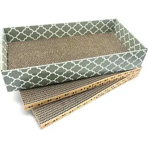Cat Scratcher Cardboard Scratching Pads Scratch Lounge Bed with Catnip 3PCS Reversible Corrugated Cardboard with Scratch Box