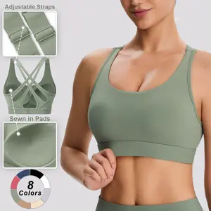 Women's High Impact Sports Bras with Sewn in Pads,4 Row Adjustable Hook-eye Closure,Crisscross Adjustable Straps Back,Soft and Comfortable Non-removable Molded Cups,Women Workout Tops for Running Yoga