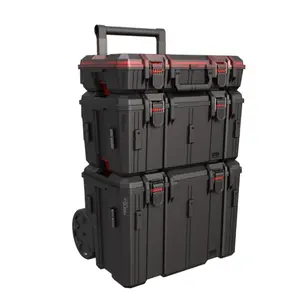 Hyper Tough Hyper Stack Heavy Duty 3 Piece Modular Rolling Toolbox  Modular Tools Organizer for Garage Storage and DIY, Resin Rolling Tool Box System for Small Parts, Black