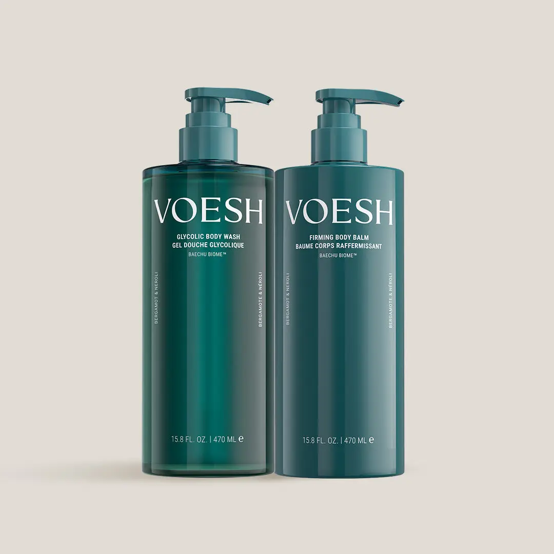 VOESH Smooth Skin Set | Exfoliating & Firming Body Care Duo | Glycolic Acid Body Wash & Firming Body Balm