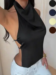 Women's Summer Fashion Satin Backless Top, Casual Plain Tank Top, Fitted Sleeveless Blouse, Daily Wear, Stylish and Comfortable