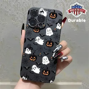 Phone Case, Cute Halloween Ghost Pattern Phone Case, Decorative Phone Protector Cover Compatible with iPhone 11 12 13 14 15 Pro Max, Halloween Decor Durable Black Protection Transparent Astronaut Protective Cellphone Shockproof