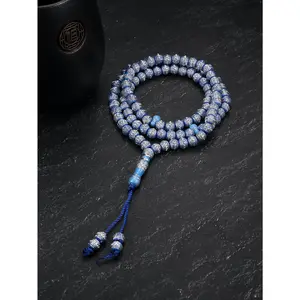 Navy Blue Chinese-Style Pattern Acrylic Bead Tasbih - Unisex Middle Eastern Prayer Beads, Zen-Themed Minimalist Daily Wear Fashion Accessory Bracelet for Unisex Clothes Pairing, Acrylic Beads