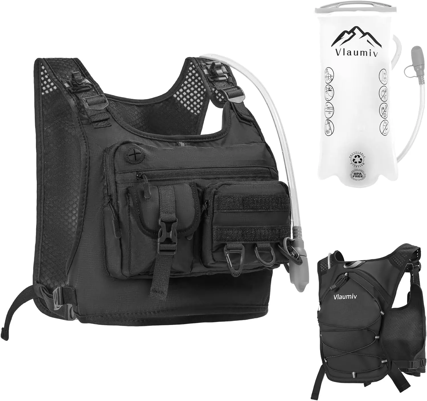 Unisex Adjustable Hydration Backpack with 2L Water Bladder, 6L Lightweight Breathable Running Vest with Reflective Strips for Hiking, Cycling