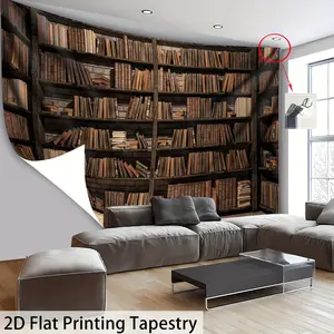 2D flat print 1 piece - extra large size - vintage library bohemian - high definition digital print giant tapestry - polyester - home decor - free hanging clip included - Wall Tapestry