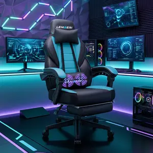 High Back Ergonomic Gaming Chair Massage Lumbar Support Swivel Computer Chair Height Adjustable Reclining Game Chair With Footrest Heavy Duty Office Chair for Home Game Room Use