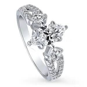 BERRICLE Sterling Silver 3-Stone Wedding Engagement Rings Split Shank Ring for Women, 1 Carat Marquise Cut Cubic Zirconia CZ