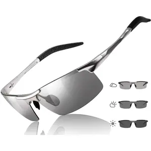Men's Photochromic Tinted Visor Glasses - Polarized UV400 Protection, Z87 Safety Glasses for Day & Night Driving, Cycling & Outdoor Sports