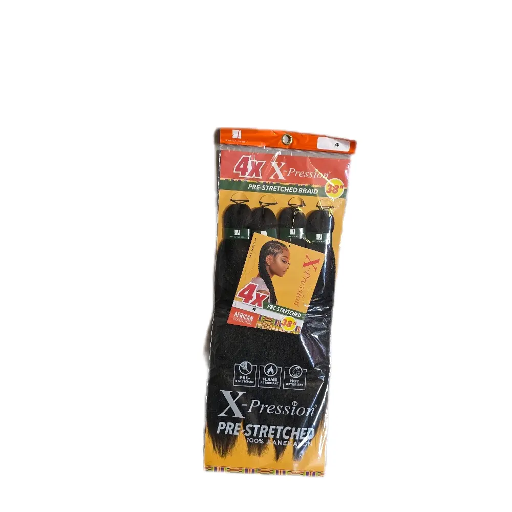 XPRESSION 4X Pre-Stretched Braid 38" - Sensationnel Braids, 100% Kanekalon, 4X African Braid, 38" Length, Pre-Stretched for Easy Styling