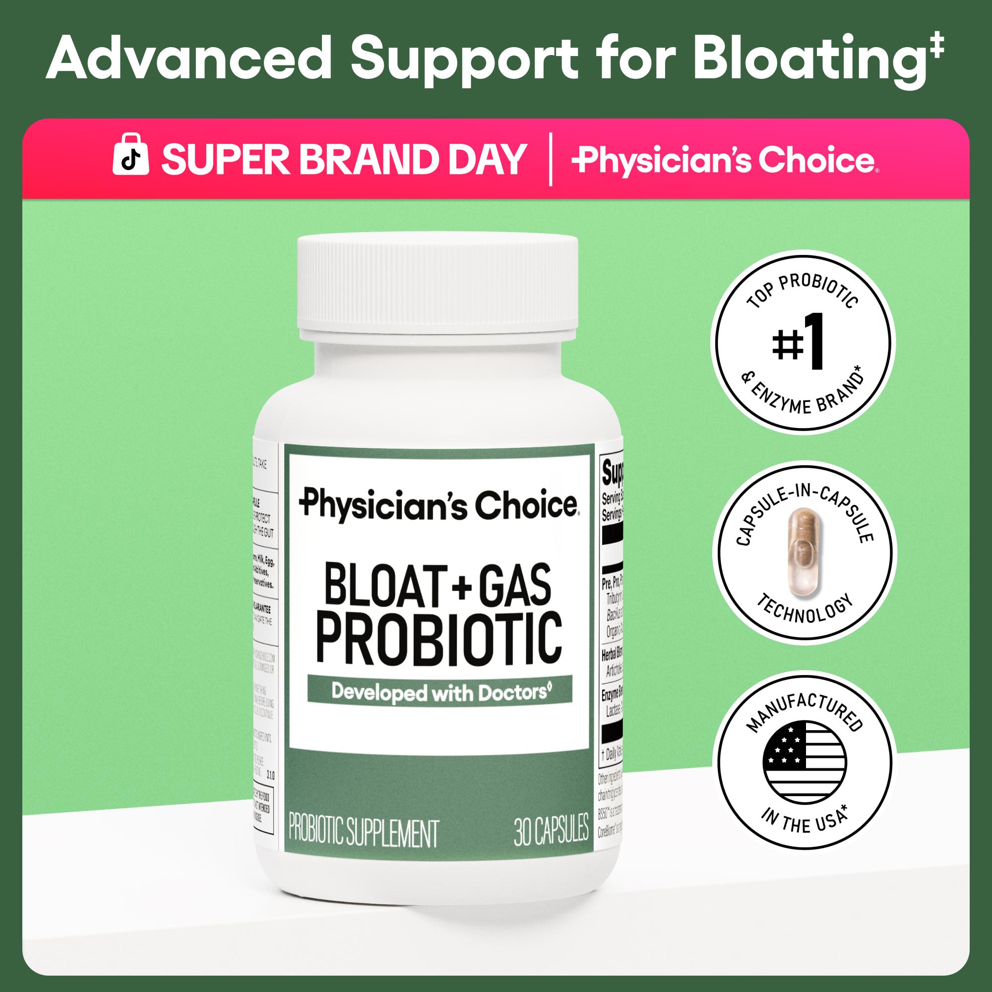 Physician's Choice Bloat & Gas Probiotic with Lactase, Enzymes, Prebiotics, Postbiotics & Herbs for Daily Proactive Digestion Support