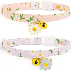 Cute Flower Design Cat Collar with Bell, 2 Counts/set Adjustable Pet Collar with Safety Buckle, Pet Supplies for Small Dogs & Cats