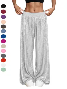European and American Style Sequined High-Waisted Wide-Leg Pants, Summer Casual Thin Breathable Slimming Flowy Women's Long Trousers