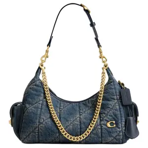 COACH Juliet 30 Denim Quilted Fabric Shoulder Bag for Women in Deep Indigo