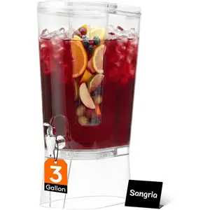 3 Gallon Drink Dispenser for Parties, Large Plastic Beverage Container for Juice//Soda with Stand & Ice Core, Clear Lemonade Dispenser with Spigot,  Water Pitcher for Hosting