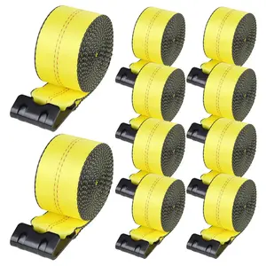 Winch Straps, 4" x 30', 6000 lbs Load Capacity, 18000 lbs Break Strength, Truck Straps with Flat Hook, Flatbed Tie Downs Cargo Control for Trailers, Farms, Rescues, Tree Saver, Yellow (10 Pack)