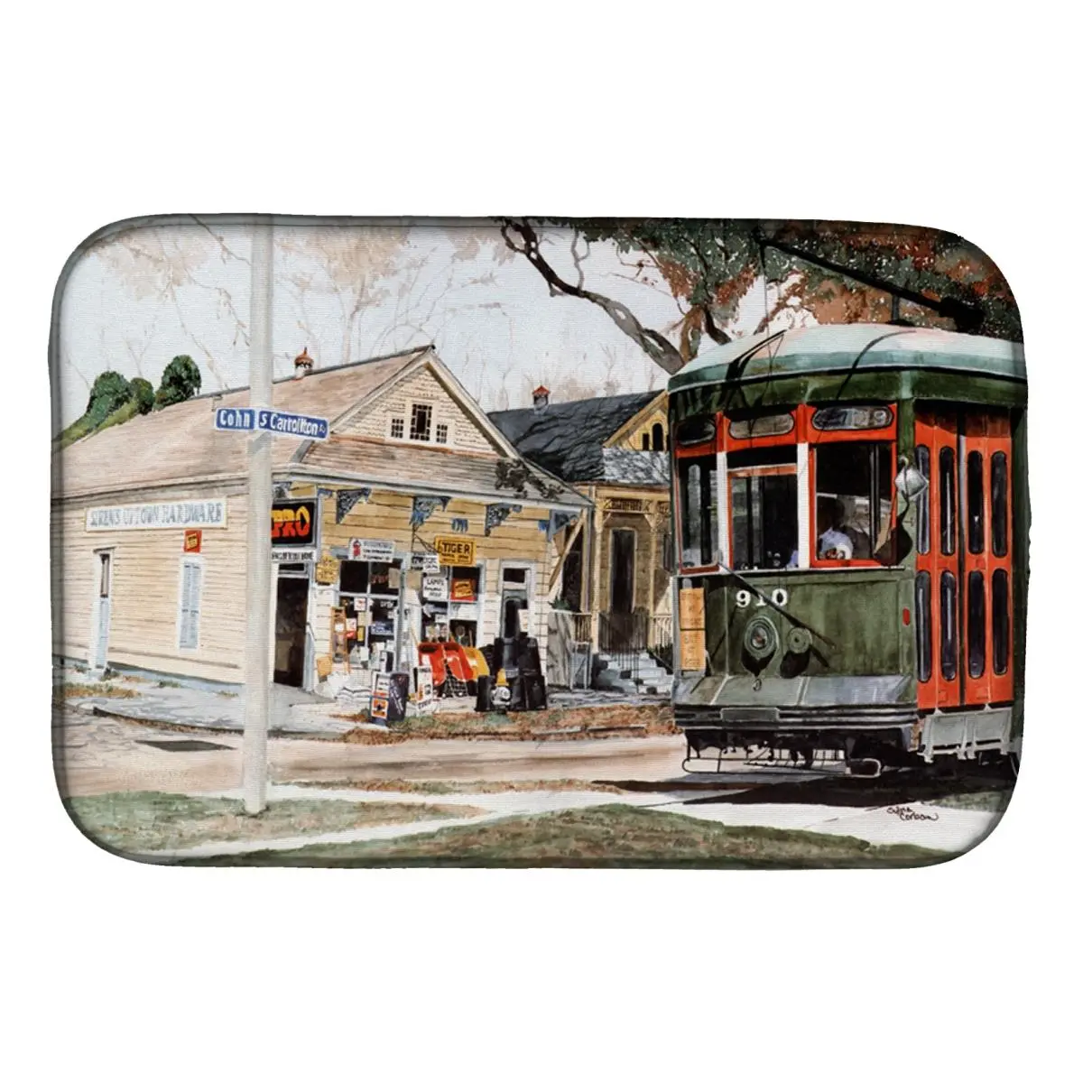 212 MAIN New Orleans Street Car Rectangle Dish Drying Mat - 14x21 in Kitchen Accessory with Binding Edge Finish, Decorative Tableware Mat & Coaster