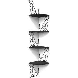 Black Corner Shelf Wall Mount, 4 Tier Floating Shelves for Wall Storage, Rustic Wall Shelves  Shelves for Bedroom, Living Room, Bathroom, Entryway, Garage ( Shaped)