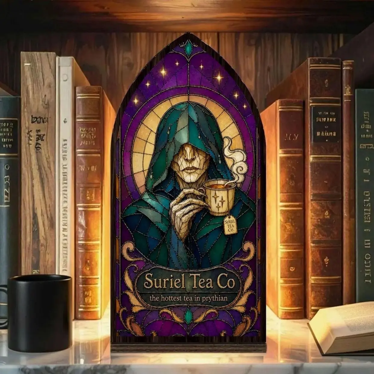 Suriel Tea Co Book Nook, ACOTAR Inspired Fantasy Bookshelf Decor, Book Lover Gift, Bookish Library Shelf Insert