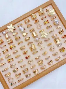 Women's Ditsy Floral Ring Set, Geometric Irregular Lines Design, Open-End Colorful Rhinestone Imitation Pearl Rings, Casual All Seasons Jewelry Gift, Elegant Rhinestone Ring, Statement Multi Ring