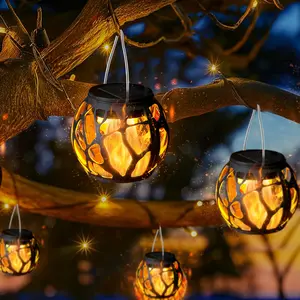 4pcs Solar Powered Flame Effect Hanging Lights, Outdoor Decorative Lighting for Fences, Courtyards, Pathways, Gardens, Camping, Home Use