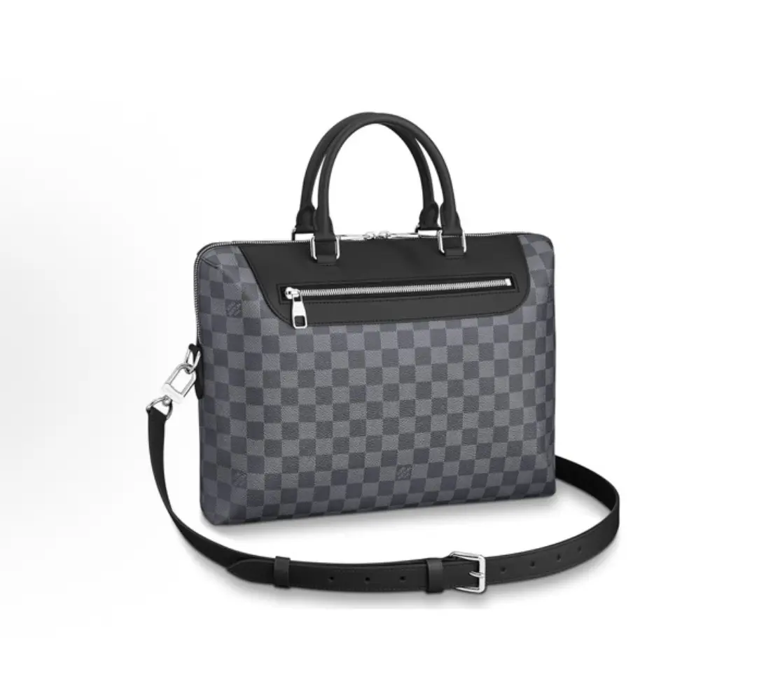 Pre-owned Louis Vuitton Porte Documents Voyage Briefcase Damier Graphite Canvas Top Handle Business Bag Microchipped 2506991