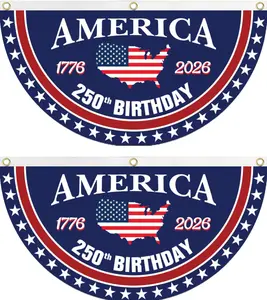 Celebrate America 250th Anniversary: 2026 July 4th Patriotic Half Fan Flag | 250th Birthday Outdoor Decor Bunting for Wall, Front Door, Porch, Fence, Outdoor Decorations with  Grommets (Style A)