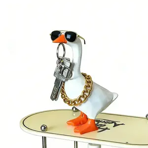 Desktop Goose Statue 7 inch Cute Resin Figurine for Office Desk Decor, Funny Home & Tabletop Decoration, Unique Housewarming Gifts for Women, Valentine's Day Gift Idea,White