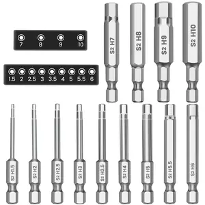 MulWark Hex Head Allen Wrench Drill Bit Set 13pcs Precision Metric S2 Steel – Magnetic Bits with Corrosion Resistance 1/4" Allen Key Bit Set
