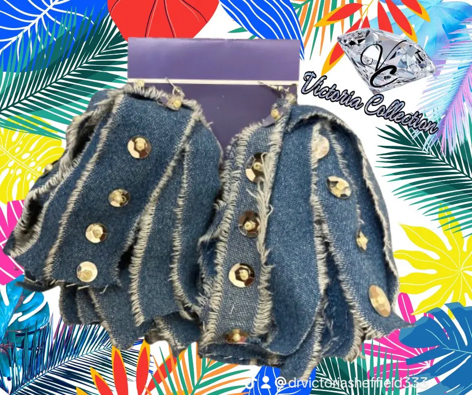 Denim Custom Made Tassel Earrings With. Sequins