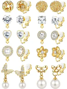 Clip on Earrings Women, Gold Clip on Earrings for Women, Clip Earrings for Women, Women's Clip-on Earrings, Clip on Stud Dangle Earrings, Pearl Bow Butterfly Non Pierced Earrings, High Quality Earrings