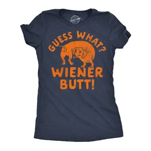 Womens Funny T Shirts Guess What Wiener Butt Sarcastic Dog Graphic Novelty Tee for Ladies Funny Womens T Shirts Cute Vintage Fashion Casual Ladies T-Shirt Gift Sarcastic Tops for Women Funny Dog Top Women's Navy -
