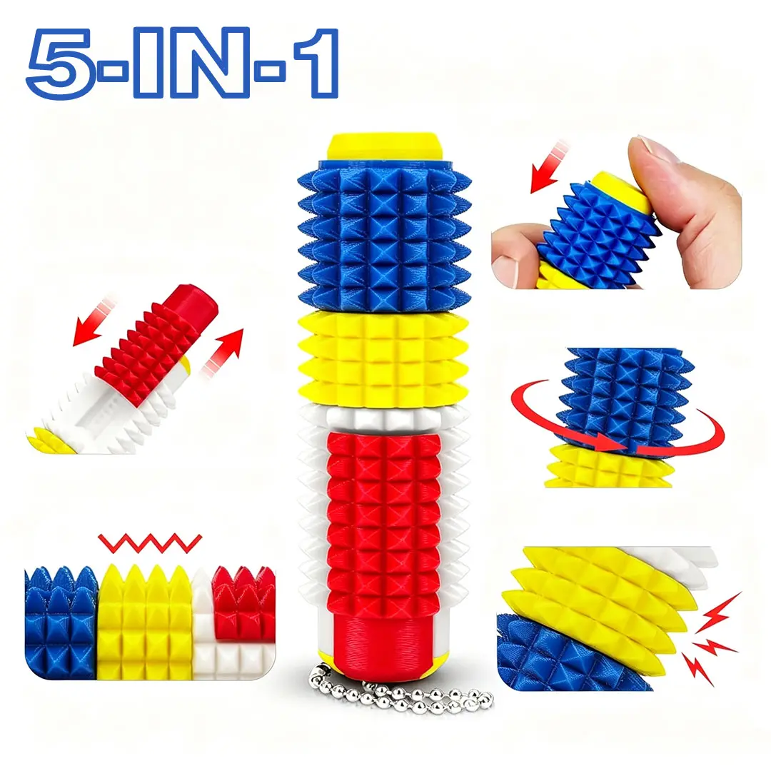 Spiky Sensory Fidget Toy for ADHD,SH, Pain Stimulator with Clicker, Spinner, Slider, Roller, Spiky Grip, 5-In-1 Stress Relief, Portable Keychain,For Teens (9+)and Adults ,US CPC Approved