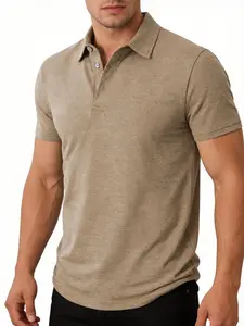Men's Spring ＆ Summer Outfits Solid Color Polo Shirt, Short Sleeve Turn-Down Collar, 3-Button Placket, Gym Wear Breathable Cotton Blend Top for Office, Golf & Daily Wear