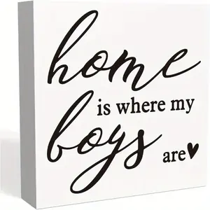 Christmas Halloween Decoration，Mom Gifts, Home is Where My Boys are Sign, New Mom Gifts, Housewarming Gifts, Funny Christmas Gifts for Morher, Mothers Day Gifts for Mom Mommy, Home Sign Home Decor 5 X 5 Inch