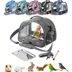 Bird Travel Transport Box with Perch, Bird Backpack with Stainless Steel Plate, Portable Pet Carrier, Transparent Travel Cage, Parrot Cage, Parakeet Cages