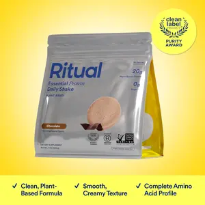 Ritual Vegan Protein Powder - 20g Pea Protein with BCAA Complete Amino Acid Profile - Supports Lean Muscle* - Plant-Based Protein - Tested for Heavy Metals - Sugar-Free** - Non-GMO - Chocolate - 1 Lbs