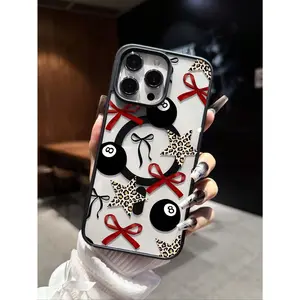 Black Billiard, Leopard Print, Star Pattern Printed Black Magnetic Ring Phone Case Compatible With IPhone 17,16,15,14,13,12,11,x,xs,xsmax Mini, Suitable As Birthday Gift, Girlfriend, Boyfriend Or Self-Use Waterproof Shockproof Anti-Fall Scratch Resistant