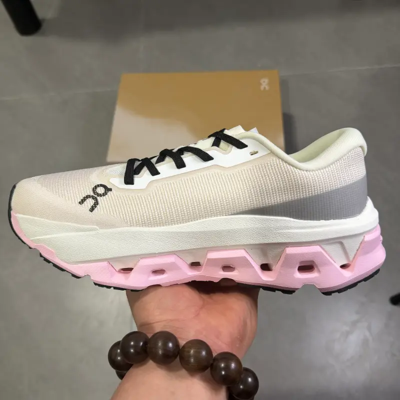 Performance street kicks that elevate every soft neutral casual daily outfit, porous stretch knit mesh upper adopting cream grey pale pink tri-tone contrast layout with wide roomy toe box, built-in mesh vent panels